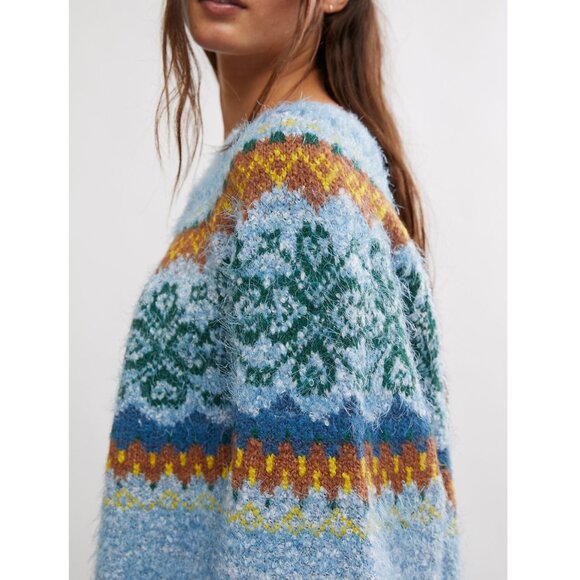 FREE PEOPLE Festive Frost Sweater / Ice Blue Combo - Picture 5 of 7